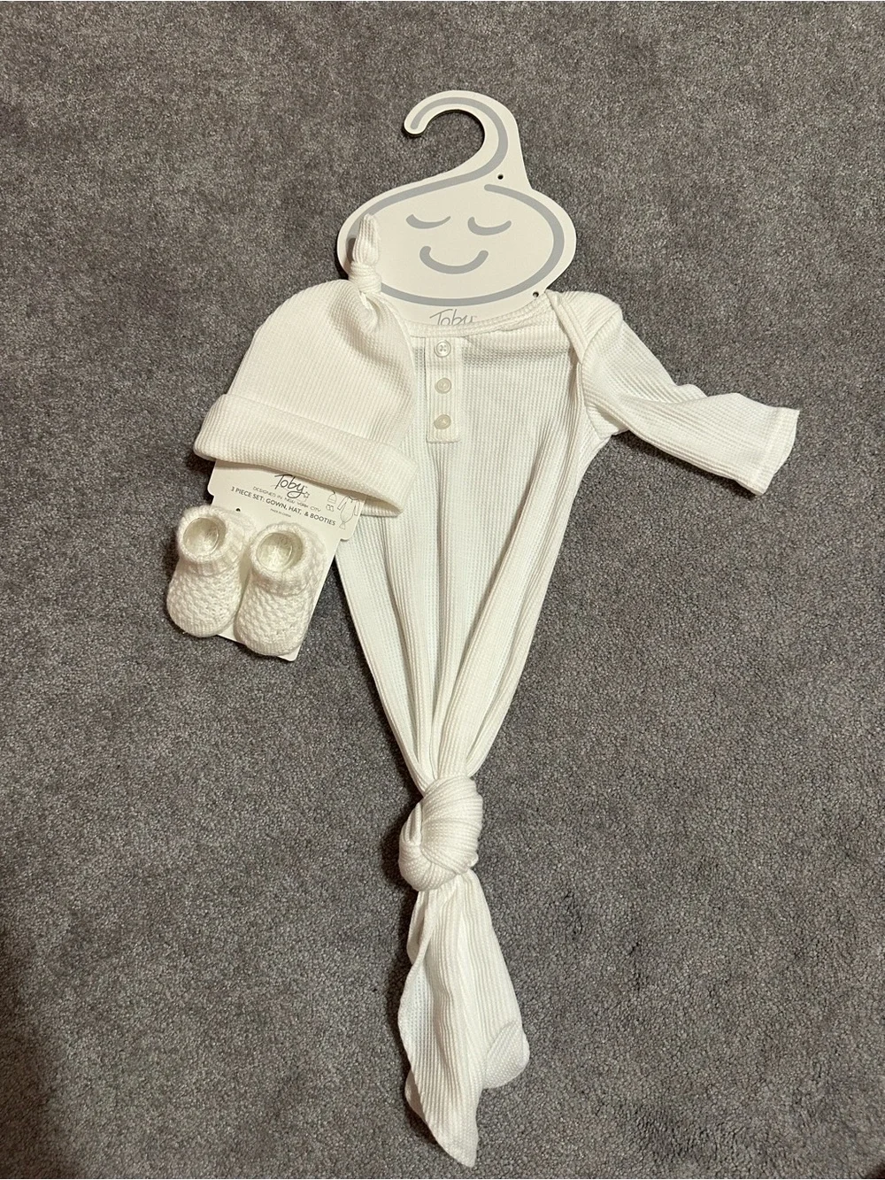NWT- Neutral White Baby Knotted One-Piece with Hat & Booties- NB